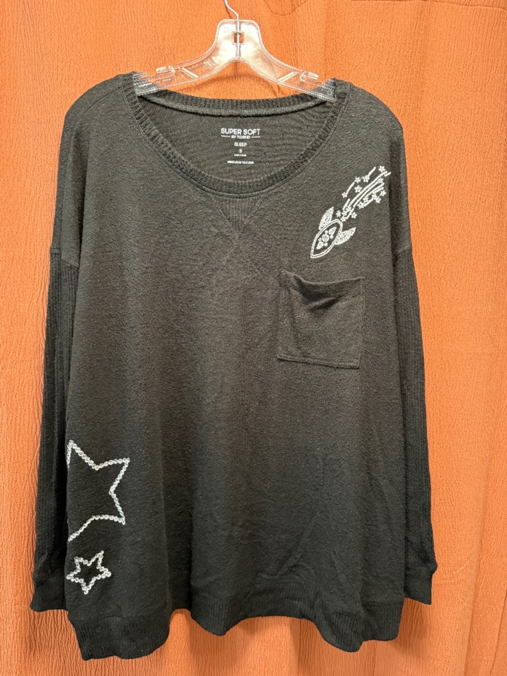 Torrid Super Soft Sleep sweater - black with embroidery - size 3 (22/24)